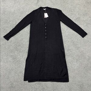 NEW J.Jill Black linen & rayon long v-neck loose knit cardigan duster